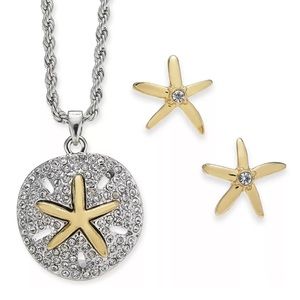 COPY - NWT Charter Club set Two-tone Sandollar and starfish pendant and stud ea…